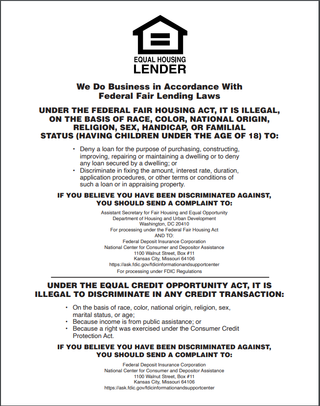 Equal Housing Lender - FDIC Banks - Digital Print